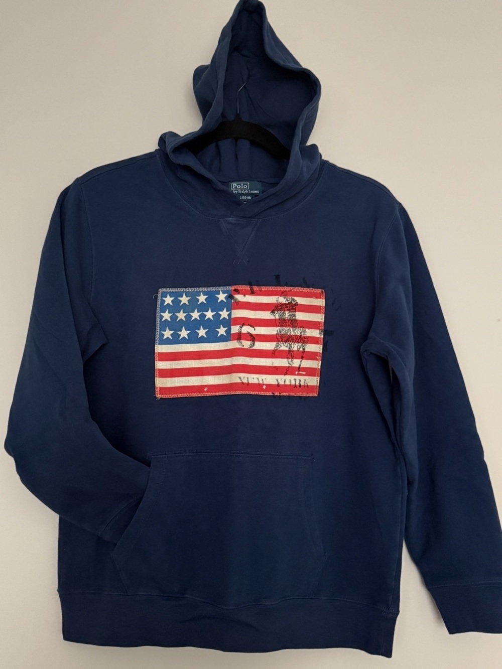 Polo by Ralph Lauren Navy Hoodie with American Flag Prints Youth Size L 14-16